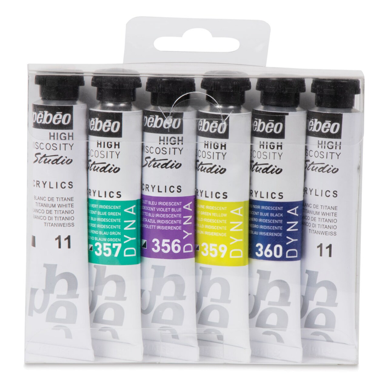 Pebeo High Viscosity Studio Acrylics - Set of 6, Dyna Colors, 20 ml Tubes